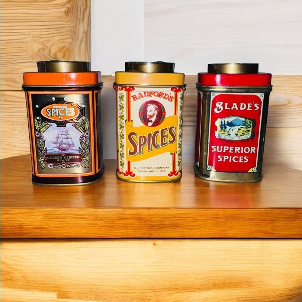 Vintage Case Manufacturing Lot Of 3 spice Tins, Made In England